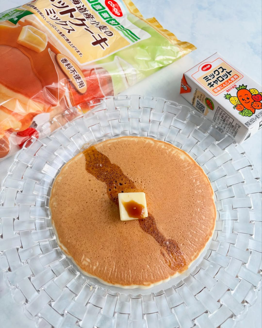 口コミ投稿：.今日のランチはおうちCO-OPさまのパンケーキ🥞とキャロットジュース🥕今回贅沢に写真2…