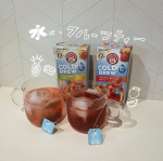 .水だけで簡単にフルーツティー🍎🥭🍊🍓お客さんが来た時にとても便利😗５分水につけておくだけ簡単にさっぱり美味しいフルーツティー🫖カフェインレスなので子供と一緒に飲めましたほんのり甘…のInstagram画像