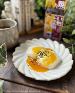 𖤣𖥧𖥣𖡡𖥧𖤣今日のおやつは焼きいもソースの白玉だんご。絹ごし豆腐で作ったとぅるんとぅるんの白玉だんごをキンキンに冷やして正田醤油 @shoda_shoyu1873 ＜つけて焼いたら焼きいもトースト…のInstagram画像