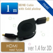 「3D対応　HDMIケーブル（ピュアブラック）　巻き取り式　1m（マミコム 株式会社）」の商品画像