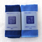 ガーゼ＋パイル生地（綿100％）：藍染めハンカチタオルの商品画像